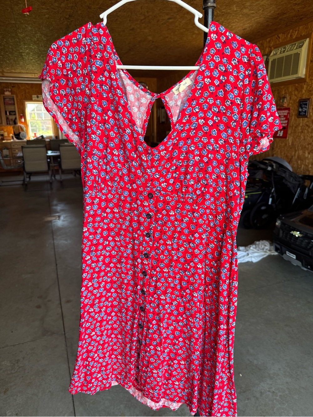 Red Floral Button-Front Summer Dress